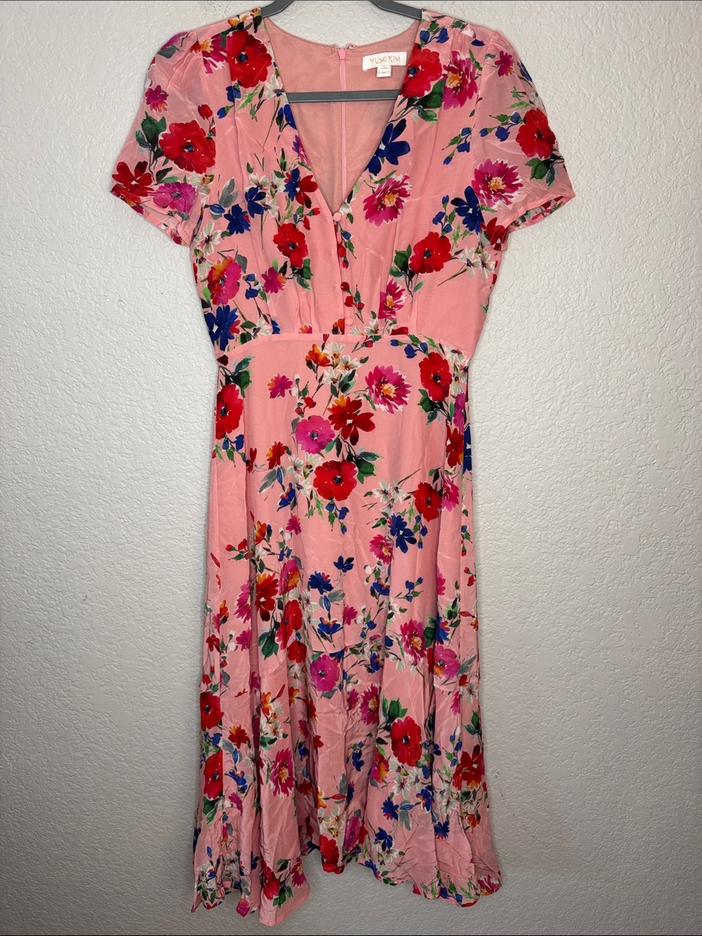 Yumi Kim Sunnyside Pink Stella Dress Size Medium Floral Silk Blend - Picture 2 of 6